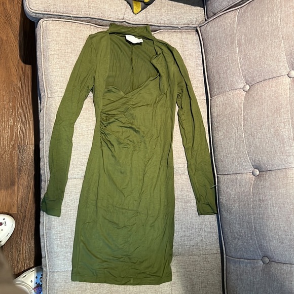 ASOS DESIGN exposed cup long sleeve mini dress in khaki - Picture 4 of 4